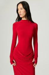 High-Neck Sculpted Ruched Maxi Dress